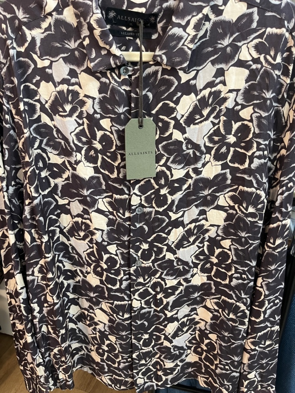 All Saints Tiergarten Men’s Floral Button-Down Shirt - Black & Cream - Picture 4 of 6